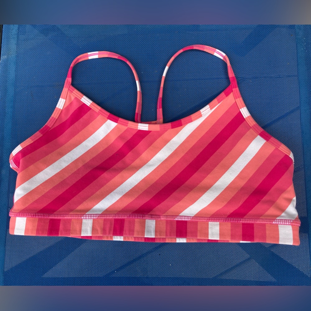 Lululemon flow Y bra size 6 striped pink, orange, white EUC